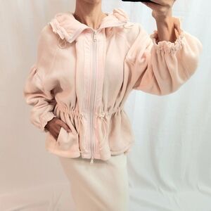 Free People Light Pink Teddy Jacket Coat Knit Flare Sleeve Winter Layers Outerwe